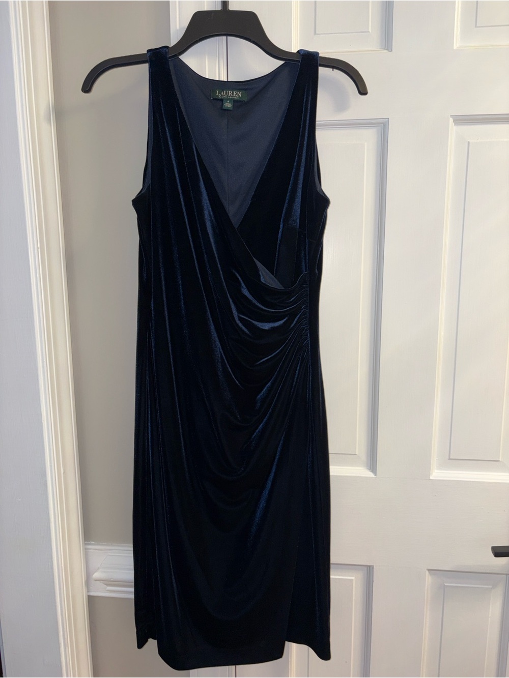 Lauren Ralph Lauren Navy Velvet Draped V-Neck Dress - Size 6